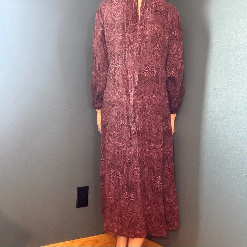 Bohemian Burgundy Paisley Print Long Dress size Medium - Picture 4 of 10